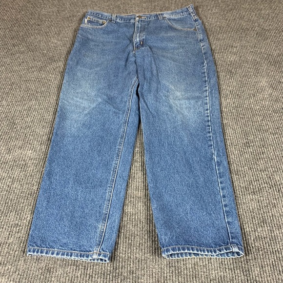 Carhartt Jeans Mens 38x31 Blue Straight Work Cotton Workwear Construction B18 - Picture 1 of 15